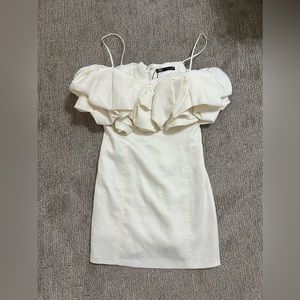 Zara Oyster White Ruffle Mini Dress